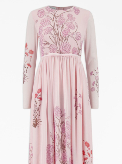 Shop Giambattista Valli Mini Carnation Bouquets-print Silk Dress In Pink