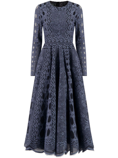 Shop Giambattista Valli Flared Jacquard Midi Dress In Blue