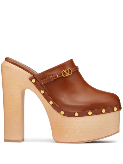 Shop Valentino Tan-go 150mmmm Leather Clogs In Brown
