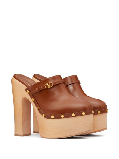 Shop Valentino Tan-go 150mmmm Leather Clogs In Brown