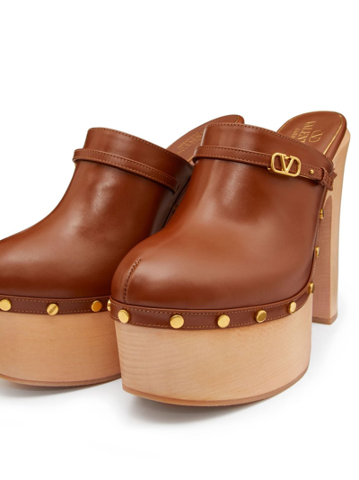 Shop Valentino Tan-go 150mmmm Leather Clogs In Brown