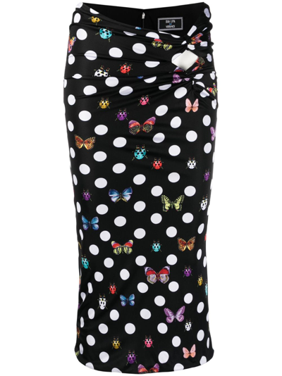 Shop Versace X Dua Lipa Butterflies-print Midi Skirt In Black