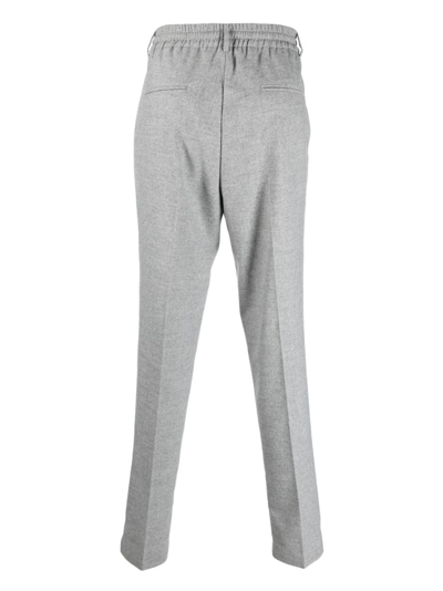 Shop Peserico Elasticated-waist Tapered-leg Trousers In Grey