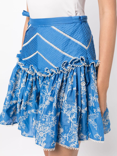 Shop Alemais Bonnie Floral-embroidered Mini Skirt In Blue