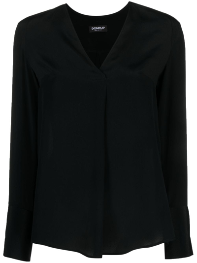 Shop Dondup V-neck Logo-plaque Blouse In Black