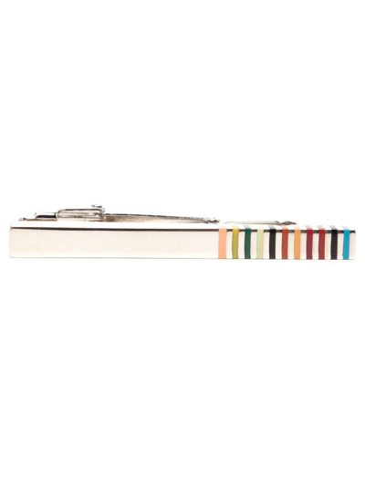 Shop Paul Smith Signature-stripe Rod Edge Tie Bar In Silver