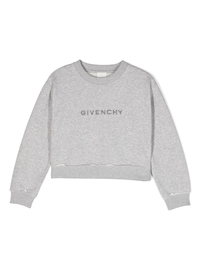 Shop Givenchy Logo-embroidered Crew-neck Sweatshirt In Grey
