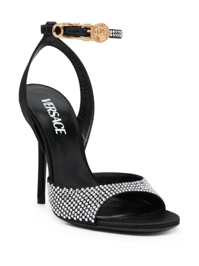 Shop Versace Safety-pin 125mm Rhinestone-embellished Sandals In Black