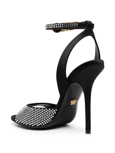 Shop Versace Safety-pin 125mm Rhinestone-embellished Sandals In Black