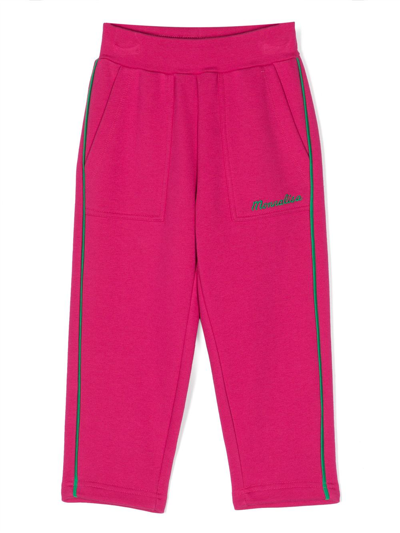 Monnalisa Embroidered-logo Cotton-blend Trousers In Pink
