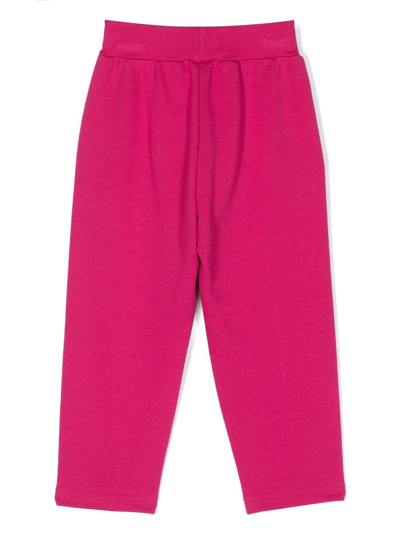 Monnalisa Embroidered-logo Cotton-blend Trousers In Pink