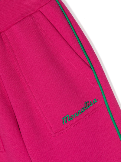 Monnalisa Embroidered-logo Cotton-blend Trousers In Pink