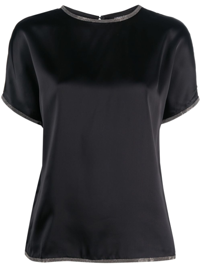 Shop Fabiana Filippi Embellished Satin T-shirt In Black