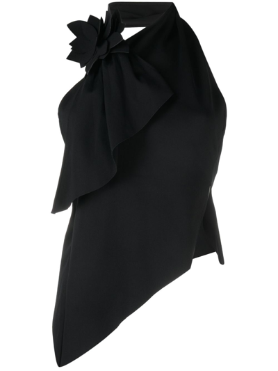 Shop Coperni Floral-appliqué Backless Asymmetric Top In Black