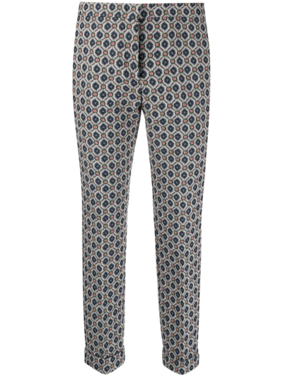 Shop Etro Floral-jacquard Cropped Trousers In Blue