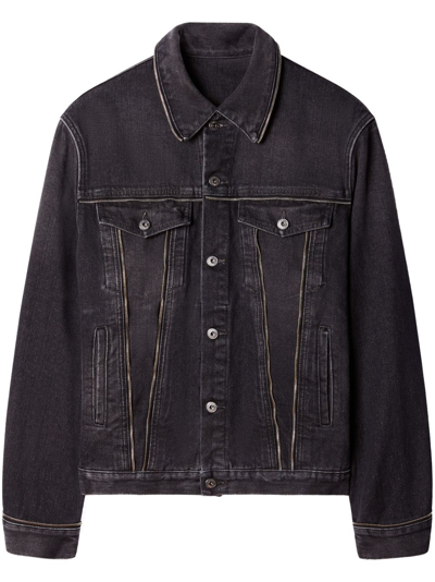 Off-white Logo-patch Decorative-zip Denim Gilet In Grey