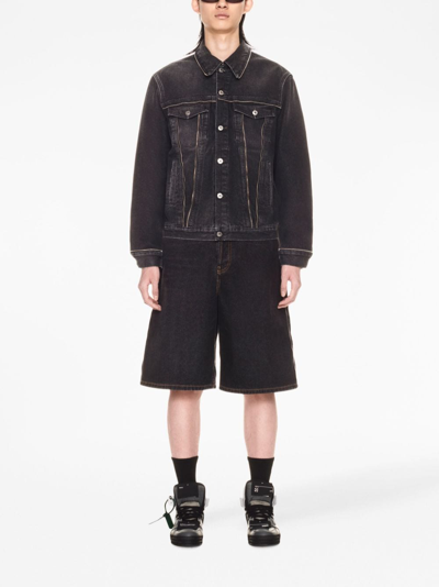 Off-white Logo-patch Decorative-zip Denim Gilet In Grey
