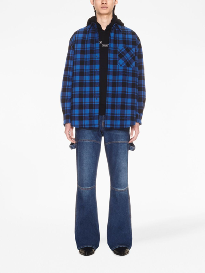 Off-white Checkered Lined Flannel Overshirt In Blue