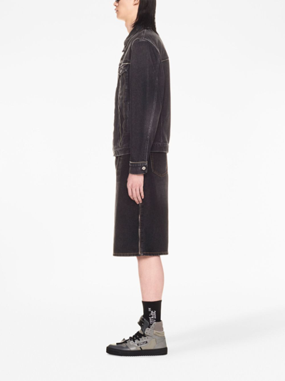 Off-white Logo-patch Decorative-zip Denim Gilet In Grey