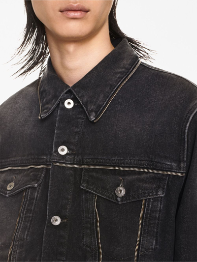 Off-white Logo-patch Decorative-zip Denim Gilet In Grey