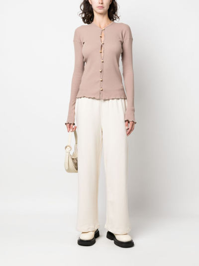 Shop Baserange Button-up Ribbed-knit T-shirt In Neutrals