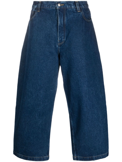 Studio Nicholson Cropped Wide Leg Denim Trousers In Blue