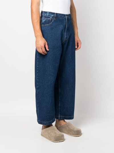 Studio Nicholson Cropped Wide Leg Denim Trousers In Blue