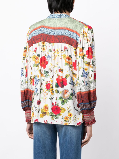 Alice And Olivia Serena Floral-print Blouse In White