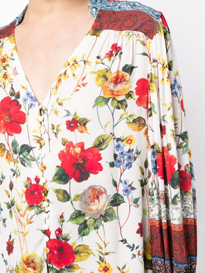 Alice And Olivia Serena Floral-print Blouse In White