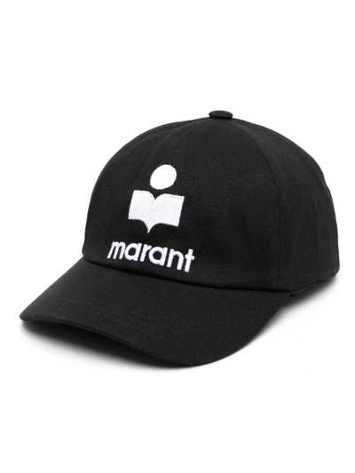 Shop Marant Embroidered-logo Cotton Cap In Black