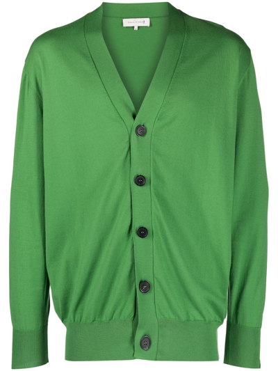 Shop Mackintosh V-neck Cotton Cardigan In Green