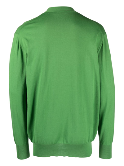 Shop Mackintosh V-neck Cotton Cardigan In Green