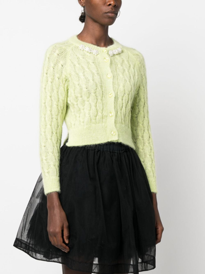 Shop Simone Rocha Faux Pearl-detail Knitted Cardigan In Green