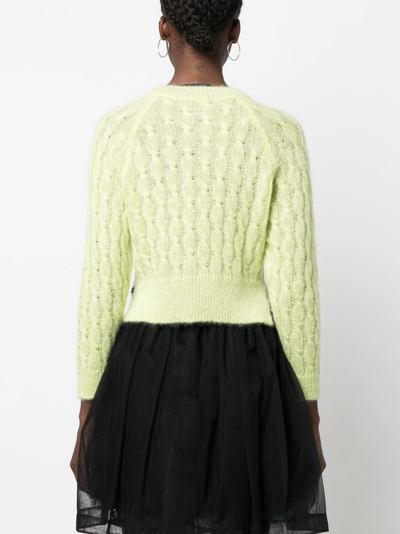 Shop Simone Rocha Faux Pearl-detail Knitted Cardigan In Green