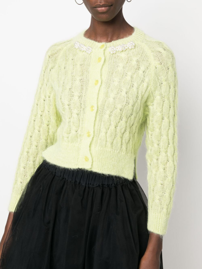 Shop Simone Rocha Faux Pearl-detail Knitted Cardigan In Green