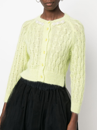 Simone Rocha Embellished Cropped Mohair-blend Cardigan In Green