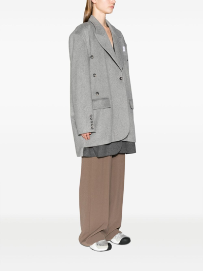 Shop Rokh Logo-patch Single-breasted Coat In Grey