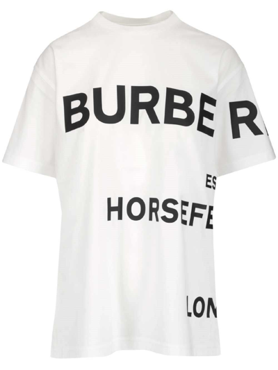 Shop Burberry Logo Printed Crewneck T-shirt In Bianco