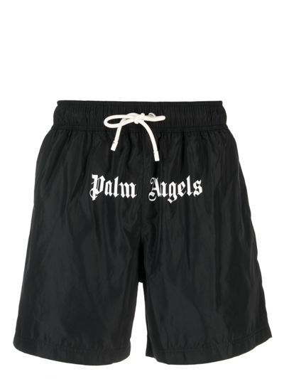 Shop Palm Angels Logo-print Swim Shorts In Black