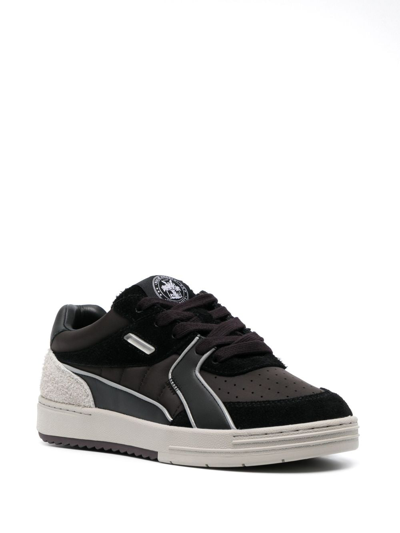 Shop Palm Angels University Panelled Leather Sneakers In 1005 Black Grey