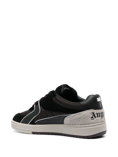 Shop Palm Angels University Panelled Leather Sneakers In 1005 Black Grey