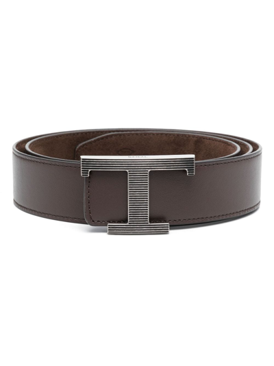 Shop Tod's Logo-buckle Leather Belt In Brown