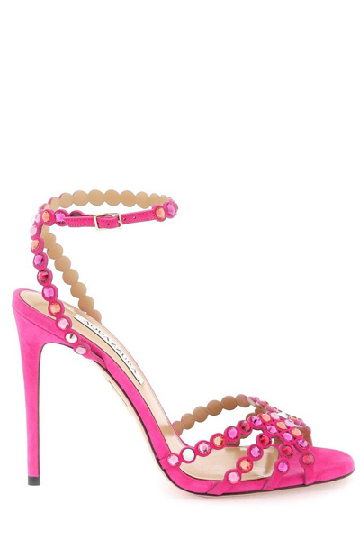 Shop Aquazzura Tequila Embellished Heeled Sandals In Pink