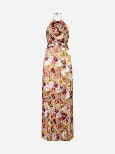 Shop Alice And Olivia Dita Print Silk-blend Halter Long Dress In Juniper Floral Rose