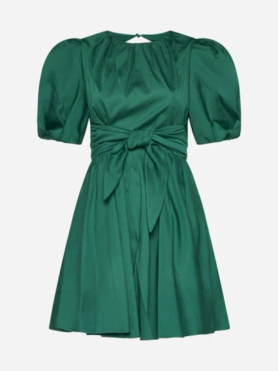 Shop Alice And Olivia Kylan Cotton Mini Dress In Deep Emerald