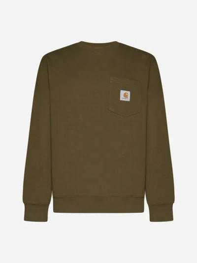 Shop Carhartt Chest Pocket Cotton Sweatshirt In Olive