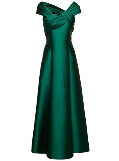 Shop Alberta Ferretti Green Sleeveless 'mikado' Maxi Dress With Braided Detail In Silk Blend Woman