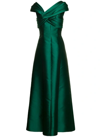 Shop Alberta Ferretti Green Sleeveless 'mikado' Maxi Dress With Braided Detail In Silk Blend Woman