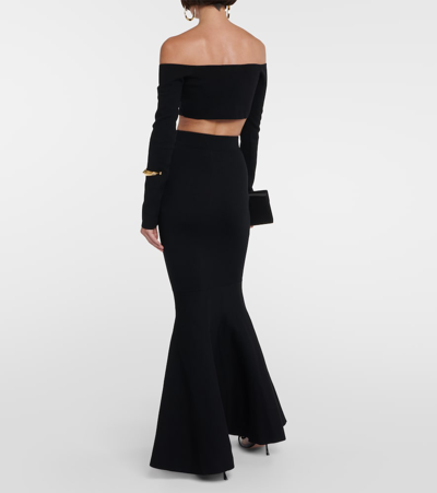 Shop Nina Ricci Off-shoulder Wool-blend Crop Top In Black