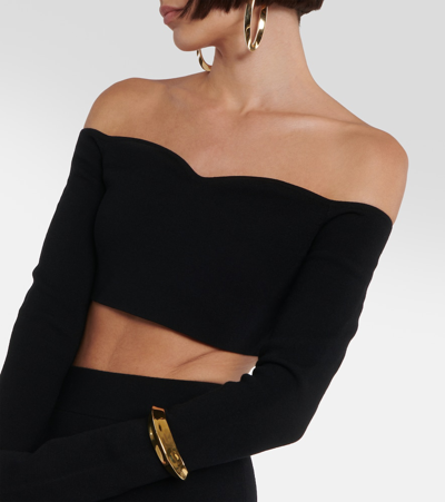 Shop Nina Ricci Off-shoulder Wool-blend Crop Top In Black